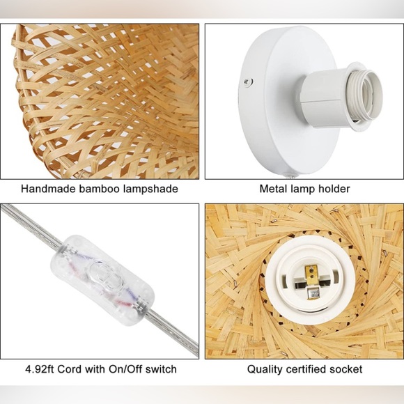 Boho Rattan Hand-Woven Bamboo Pendant Lighting for Vintage Farmhouse Decor NEW - Picture 9 of 9